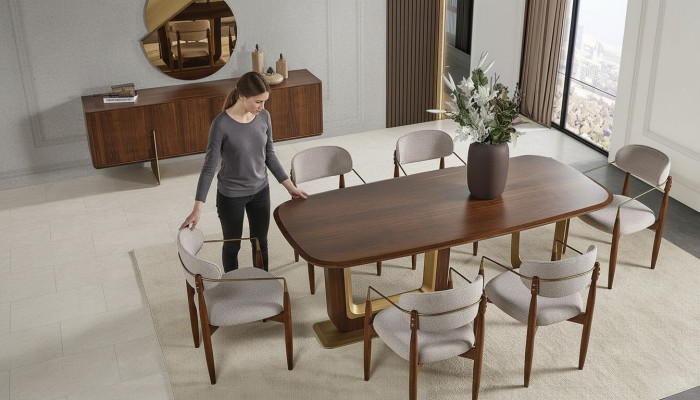 Modern Esszimmer Set Besteht aus Esstisch 6x Stühle Spiegel Anrichte