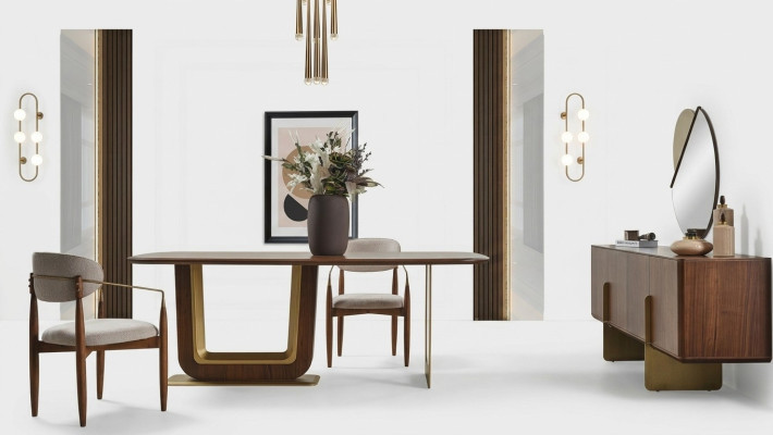 Esszimmer Set Modern Esstisch 4x Stühle und Anrichte mit Spiegel 7tlg.