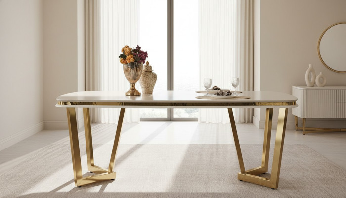 Esstisch Esszimmer Holz Esstische Stil Modern beige Design Edelstahl
