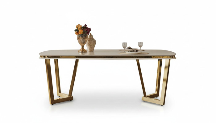 Esstisch Esszimmer Holz Esstische Stil Modern beige Design Edelstahl