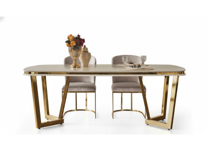 Modern Esszimmer Set Besteht aus Esstisch und 4x Stühle Beige 5tlg.