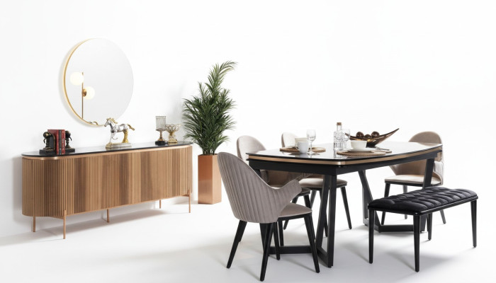 Luxuriös Esszimmer Set Besteht aus Esstisch 4x Stühle und Anrichte 7tlg
