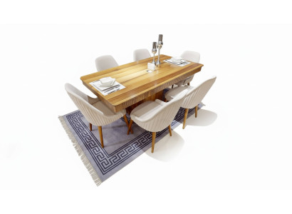 Hellbrauner Holztisch Designer Esszimmer Möbel 6x Weiße Polsterstühle