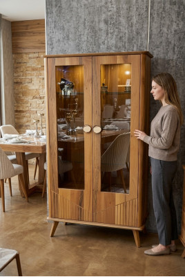 Robuste Holzvitrine Designer 2-Türige Glasvitrine Glasschrank Edle Möbel