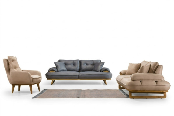 Stilvolle Grau-Beige Wohnzimmer Sofagarnitur Designer 3+3+1 Sitzer 3tlg