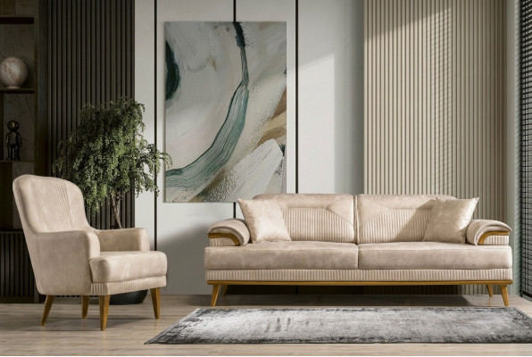 Beige Wohnzimmer Sitzgarnitur Designer Sofagarnitur Polster 3+1 Sitzer