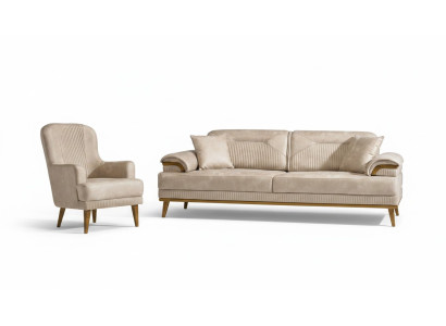 Beige Wohnzimmer Sitzgarnitur Designer Sofagarnitur Polster 3+1 Sitzer