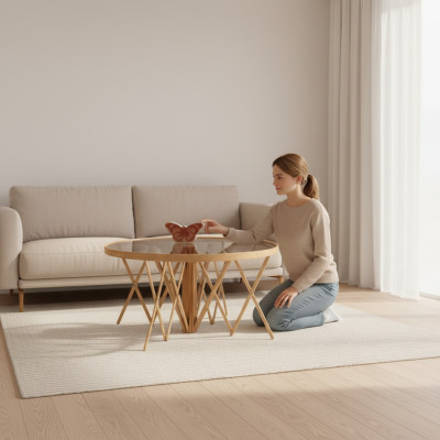 Exklusiver Runder Couchtisch Designer Holztisch Moderner Glastisch Neu