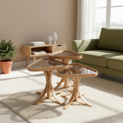 Exklusive Dreieckige Beistelltische Designer 3x Wohnzimmer Holztische