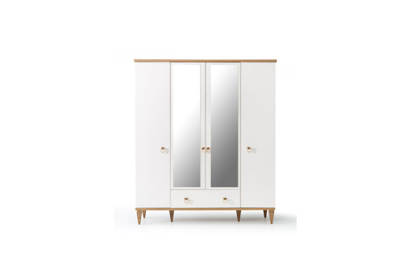 Weißer 4-Türiger Glasschrank Moderne Schlafzimmer Schränke Holz Möbel