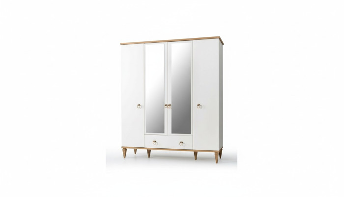 Weißer 4-Türiger Glasschrank Moderne Schlafzimmer Schränke Holz Möbel