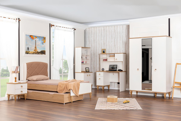 Beiges Ausziehbares Kinderbett Luxuriöses Schlafzimmer Bett Holz Möbel