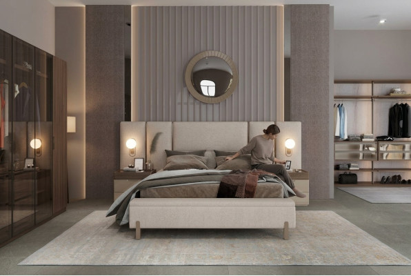 Modern Schlafzimmer Set aus Bett mit Bank und 2x Nachttische 3tlg. neu