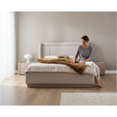 Modernes Beiges Bettgestell Schlafzimmer Doppelbett Luxuriöse Möbel Neu