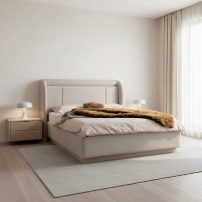 Modernes Beiges Bettgestell Schlafzimmer Doppelbett Luxuriöse Möbel Neu