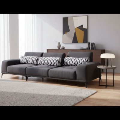 Grauer 4-Sitzer Wohnzimmer Luxus Couch Moderne Couch Polster Möbel Neu