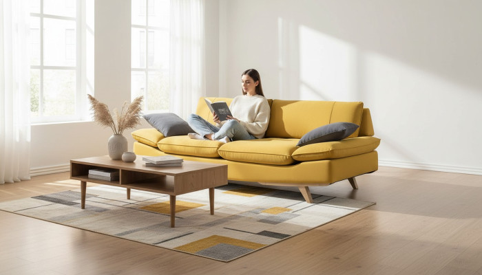 Gelber Dreisitzer Wohnzimmer 3-Sitzer Sofa Stilvolle Polster Couch Neu