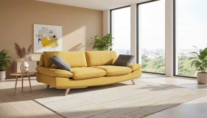 Gelber Dreisitzer Wohnzimmer 3-Sitzer Sofa Stilvolle Polster Couch Neu