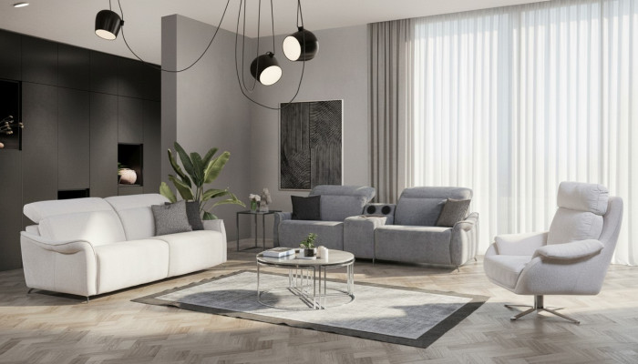 Luxuriöses Wohnzimmer Set 2x 3 Sitzer Sofas mit Musiksystem und Sessel