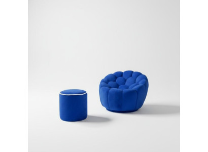 Blauer Sessel Designer Wohnzimmer Set 2tlg Exklusiver Polster Hocker
