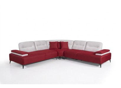 Rotes Stilvolles Ecksofa L-Form Couch Designer Wohnzimmer Holz Garnitur