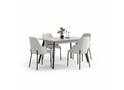 Weiße Esszimmer Garnitur Luxuriöse 6x Polsterstühle Rechteckiger Tisch