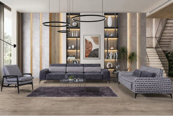 Graues Wohnzimmer Sitzgarnitur Exklusiver Dreisitzer Einsitzer 3tlg 4+3+1