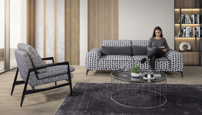 Graues Wohnzimmer Textilsofa 3-Sitzer Couchen Luxus Lounge Sessel 2tlg
