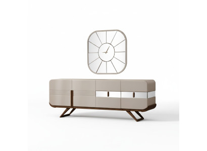 Beige 4-türige Esszimmer Anrichte Rechteckiger Spiegel Luxus Holz Möbel