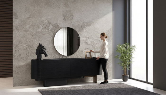 Schwarze Esszimmer Möbel Stilvolle Anrichte Mit Spiegel Holz Kommode