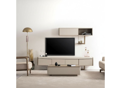 Beiges Lowboard Holz Regal Designer RTV-Schrank Wohnzimmer Luxus Möbel