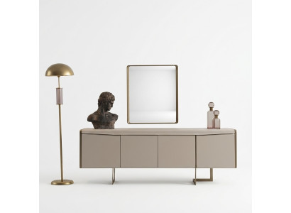 Beige Esszimmer Anrichte Rechteckiger Spiegel Stilvolle Holzmöbel 2tlg