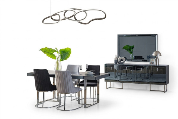 Moderne Esszimmer Möbel Holzesstisch 4x Textilstühle Anrichte Spiegel