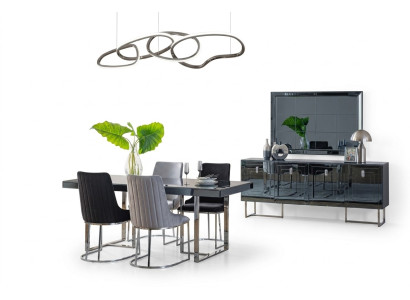 Moderne Esszimmer Möbel Holzesstisch 4x Textilstühle Anrichte Spiegel