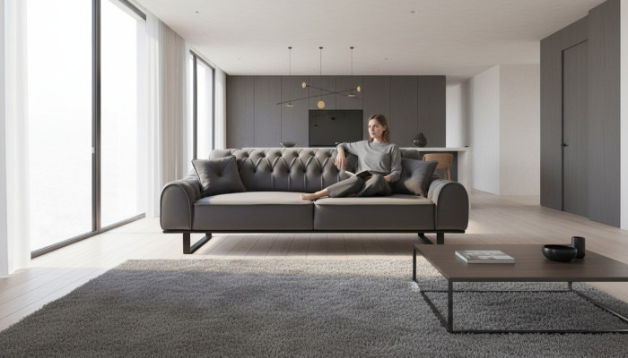 Grauer Chesterfield 3-Sitzer Edler Dreisitzer Designer Wohnzimmer Couch