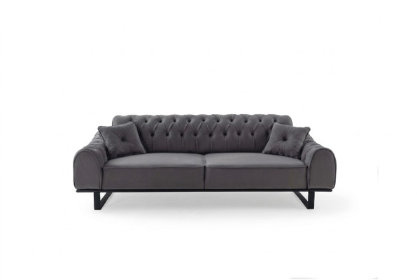 Grauer Chesterfield 3-Sitzer Edler Dreisitzer Designer Wohnzimmer Couch