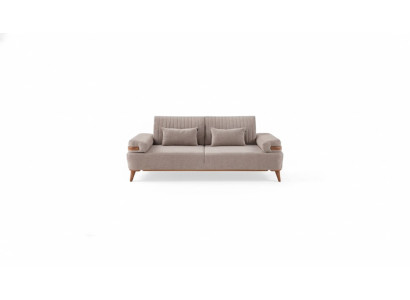 Designer Beiges 3-Sitzer Sofa Wohnzimmer Holzgestell Luxuriöse Couch