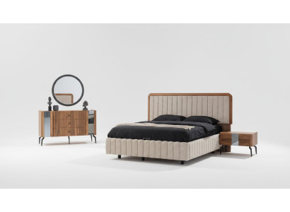 Helle Schlafzimmer Möbel Doppelbett Schminktisch Spiegel 2x Nachttische