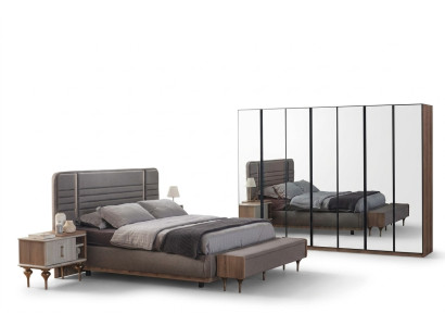 Moderne Schlafzimmer Möbel Garnitur Doppelbett Nachttische Glasschrank
