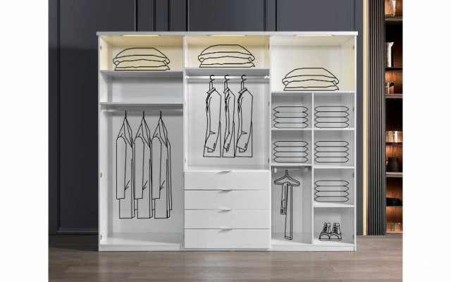 Weißer Kleiderschrank 4-Schubladen Schlafzimmer Schränke Holz Möbel