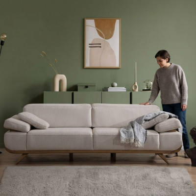 Hellbeiges Textilsofa Designer Polstersofas Wohnzimmer Couchen 3-Sitzer