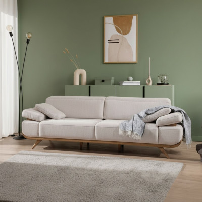 Hellbeiges Textilsofa Designer Polstersofas Wohnzimmer Couchen 3-Sitzer