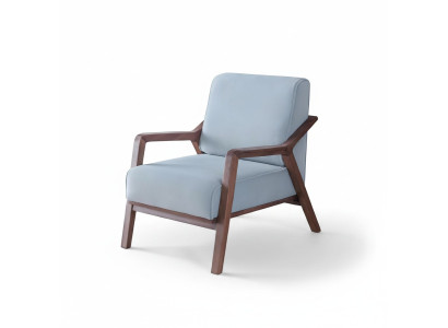 Blauer Exklusiver Sessel Wohnzimmer Armlehnen Einsitzer Holzgestell Neu
