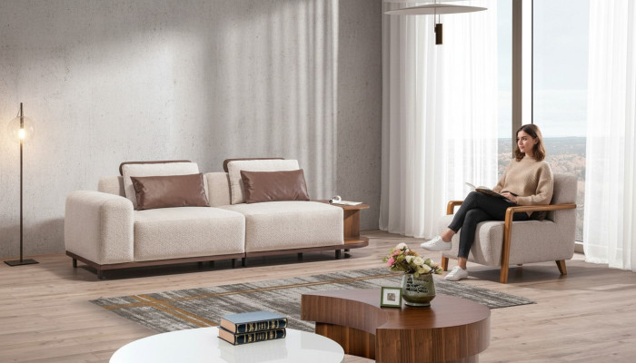 Beiges Wohnzimmer Sitzset Designer Sofagarnitur 2+1 Sitzer Luxus Sofas