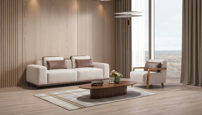 Beiges Wohnzimmer Sitzset Designer Sofagarnitur 2+1 Sitzer Luxus Sofas