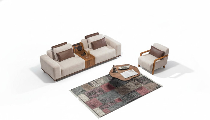 Beiges Exklusives 2-Sitzer Sofa Wohnzimmer Couchen Moderner Zweisitzer