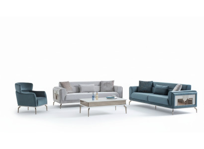 Designer Sofagarnitur 4tlg. Couch Sofa Set 3 Sitzer Sessel Couchtisch