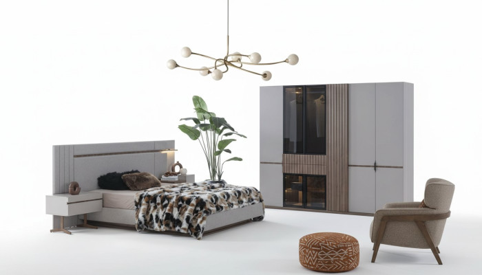 Schlafzimmer Set Luxus Design Bett 2x Nachttisch Kleiderschrank 4tlg Neu
