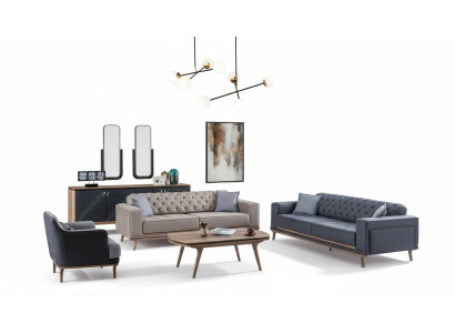 Luxus Modern Wohnzimmer Set 4tlg. 4 sitzer Sessel couchtisch Holz Möbel