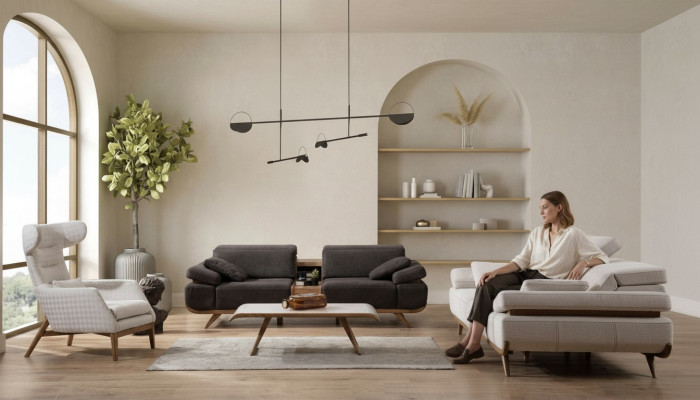 Zweifarbige Wohnzimmer Sofagarnitur Moderne 3+2 Sitzer Luxus Sessel